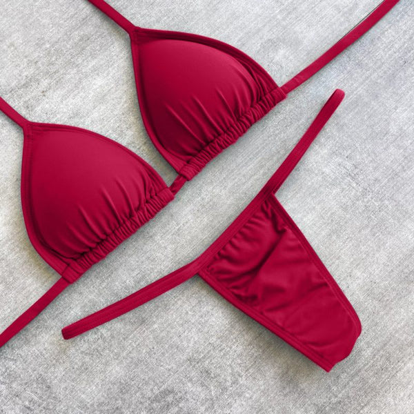 Solid Color Retro Casual Sexy Bikini Set