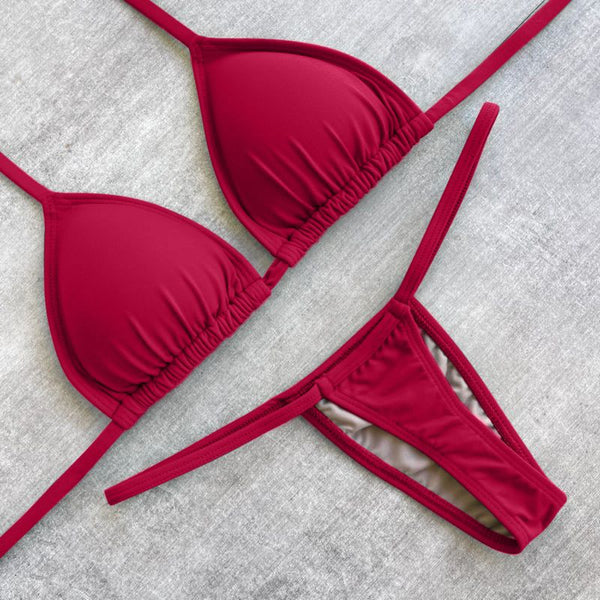 Solid Color Retro Casual Sexy Bikini Set