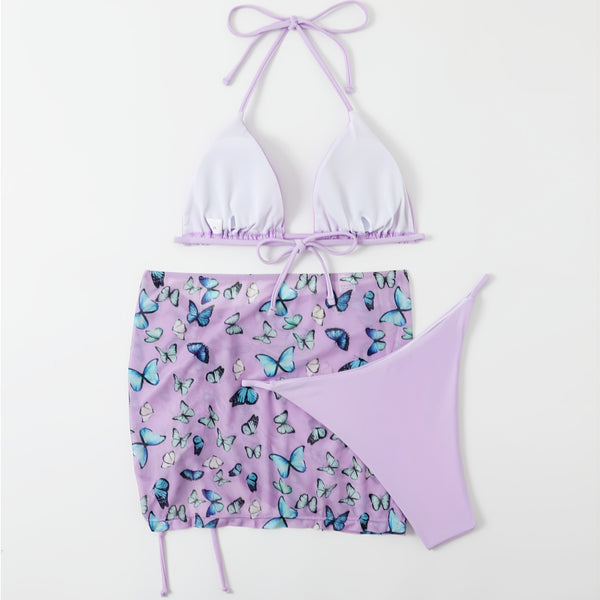Artistic Butterfly Bikini Three-Piece Set