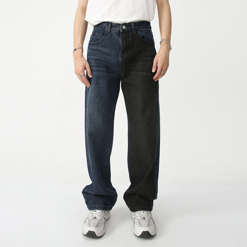 Contrasting color design trendy straight-leg jeans