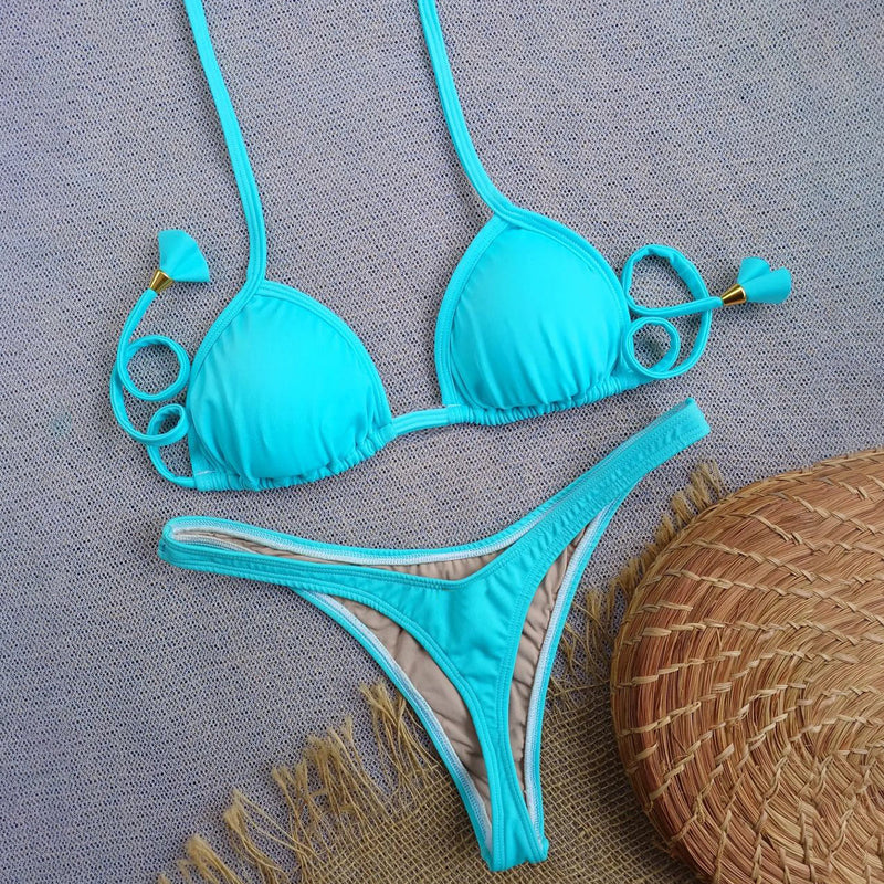 Solid Color Sling Split Bikini