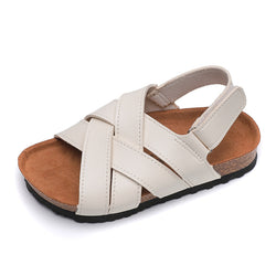 Color-Blocked Synthetic PU Cork Sandals for Kids - Velcro Wearing Style, Rubber Sole, Stitching Details