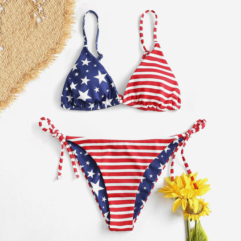 Strappy off-the-shoulder Independence Day bikini swimsuit