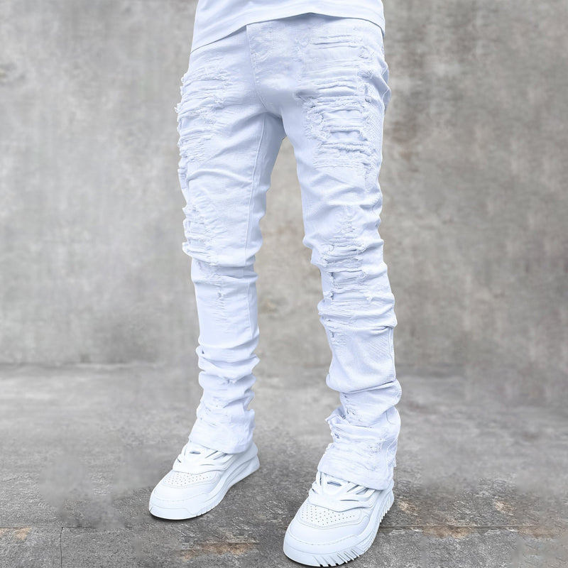 Tide brand straight leg slightly flared edge fake hole jeans