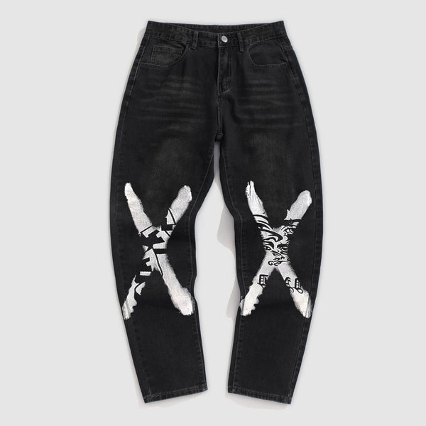 Tide brand graffiti loose print jeans