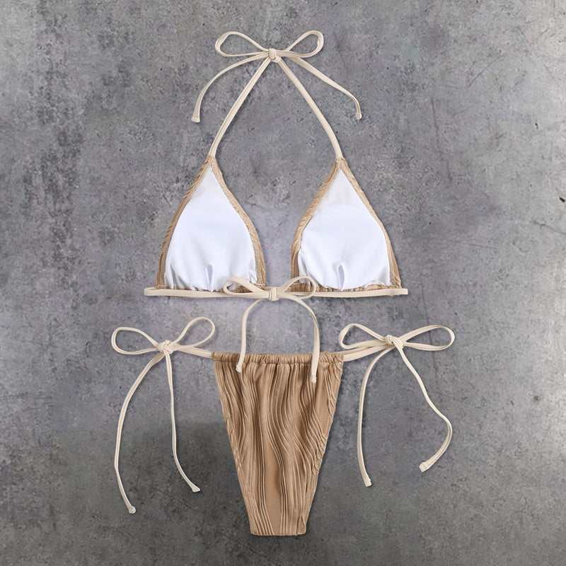 Textured material strappy sexy bikini set