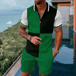 Contrasting color fashion brand casual polo suit