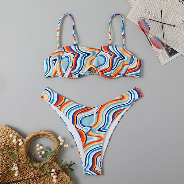 Solid Color Push Up Sexy Two-Piece Swimsuit