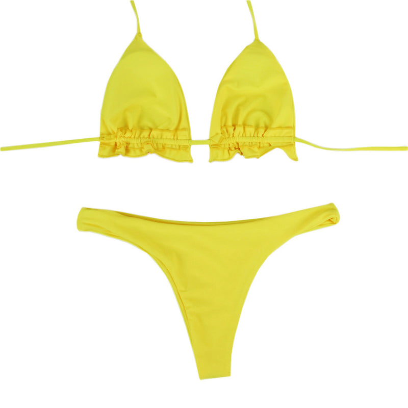 New sexy Bikini solid color ladies split swimsuit gathered with chest pad