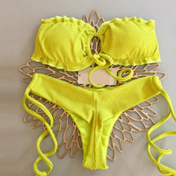 Fashion solid color chest wrap bikini