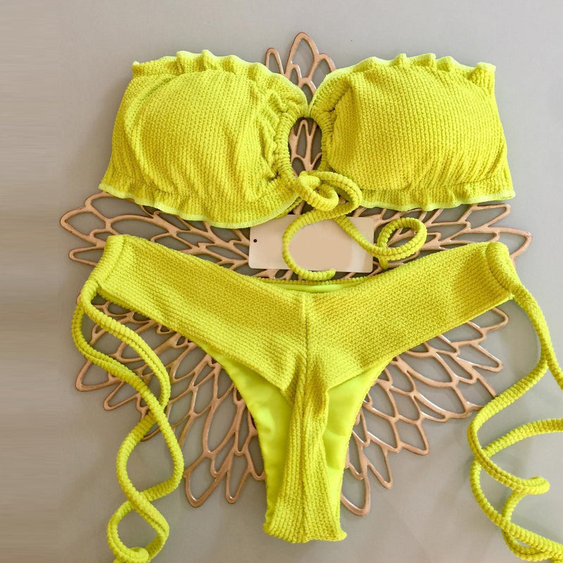 Fashion solid color chest wrap bikini
