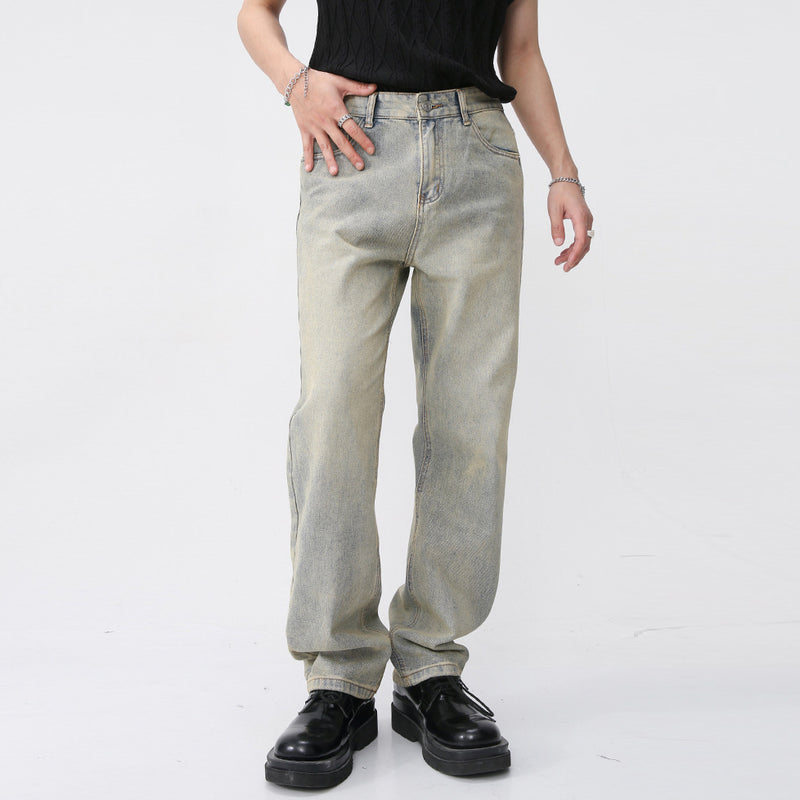 Mud yellow retro jeans slim-fit trousers