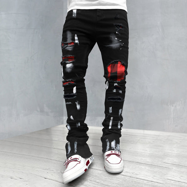 Relaxed Slim Paint Ripped Jeans