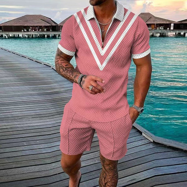 Contrast color printing casual POLO suit