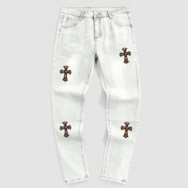 Embroidered patch cross jeans