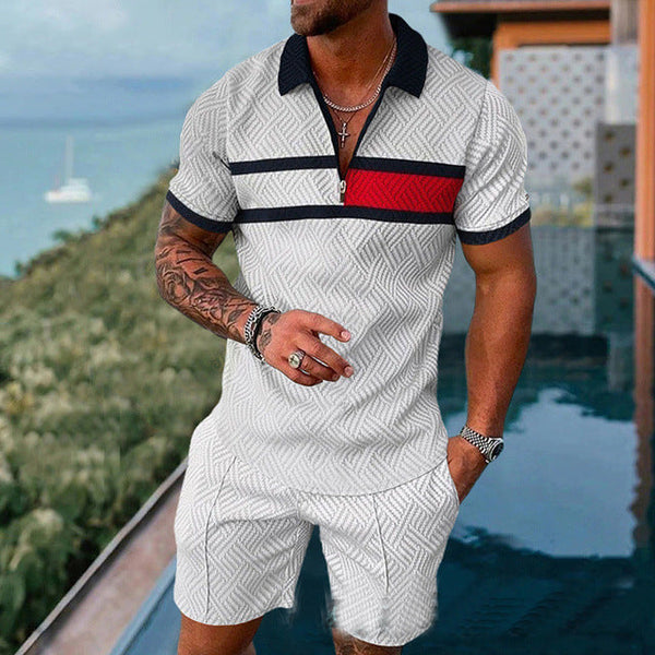 Retro Lapel Casual Polo Shirt Shorts Set