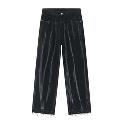 Tie-dye striped loose-fit straight-leg jeans