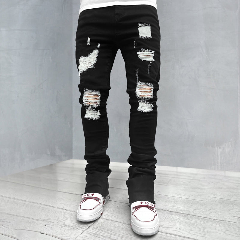 Casual oversized frayed slim-fit trousers