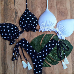 Sexy Polka Dot Tie Fringe Bikini Three-piece Set