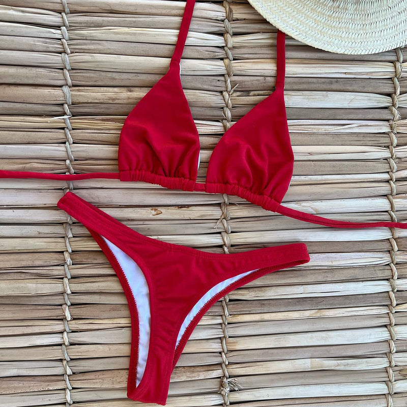 Sexy solid color sling bikini swimsuit
