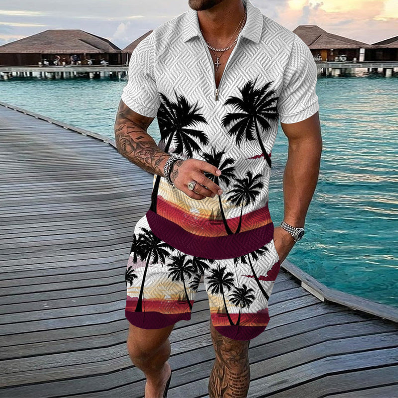 Polo shirt shorts coconut tree suit