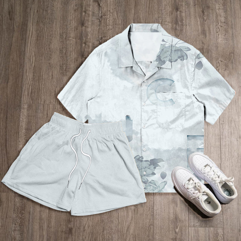 Ink Painting Print Shirt Shorts Two-Piece Set