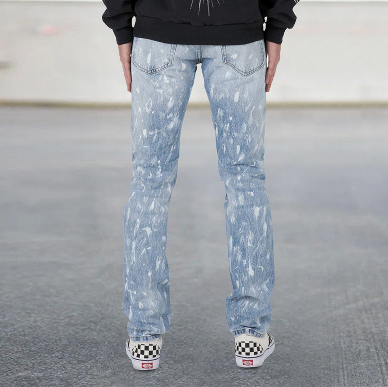 Splashed paint dot washed casual straight denim trousers