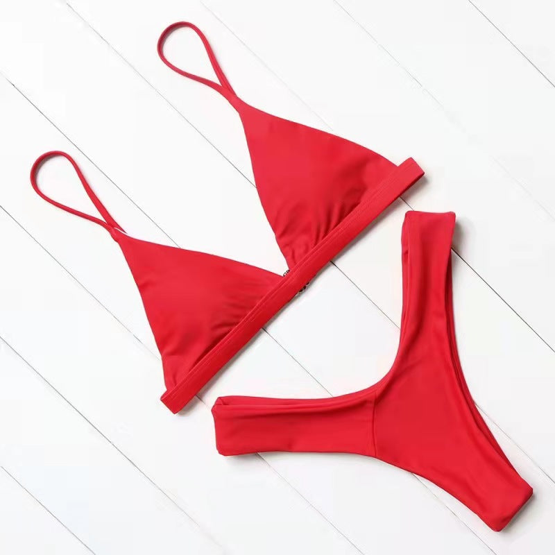 Sexy nylon solid color split bikini
