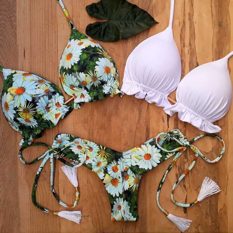 Fashion three-piece daisy print split bikini