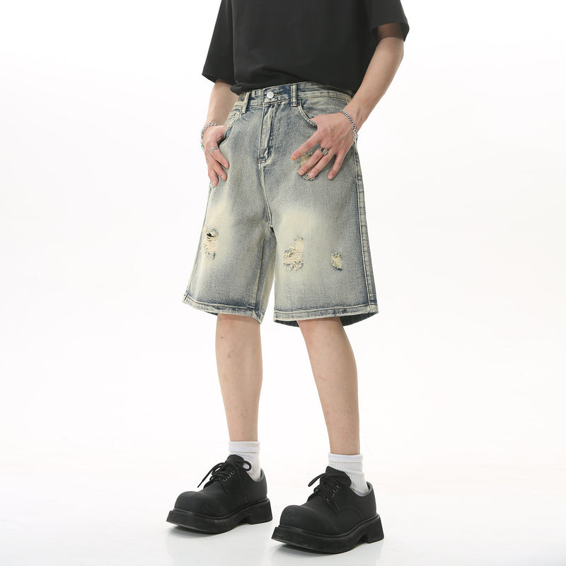 Loose hip hop ripped cropped denim shorts