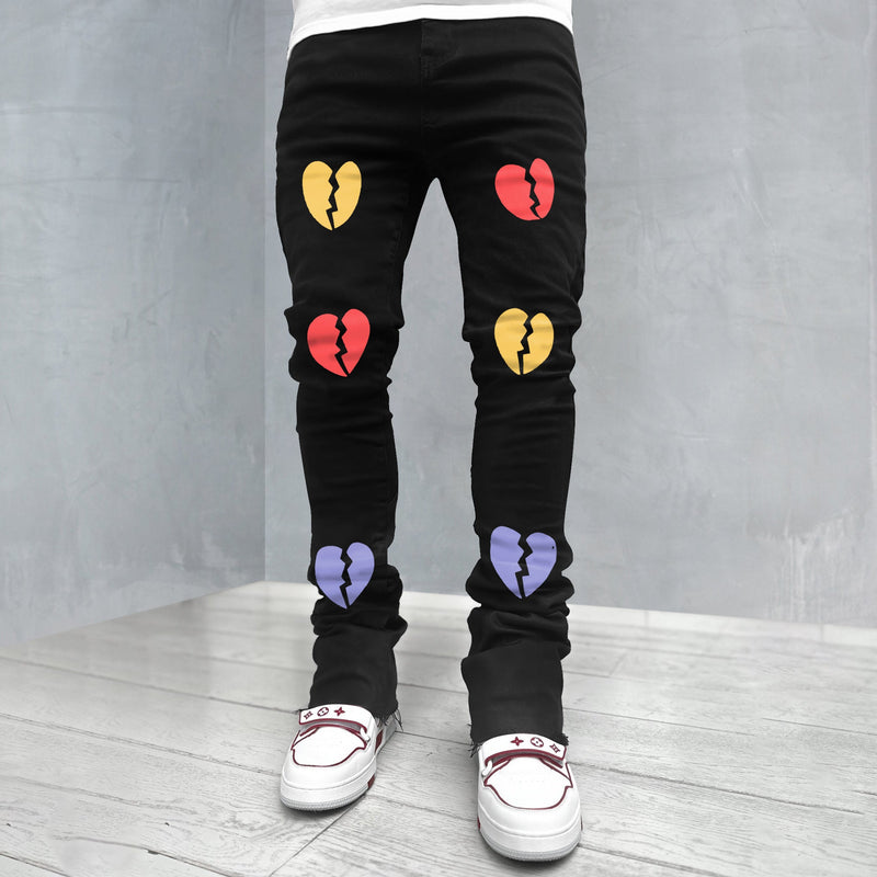 Hip Hop Personalized Colorful Heart Print Jeans