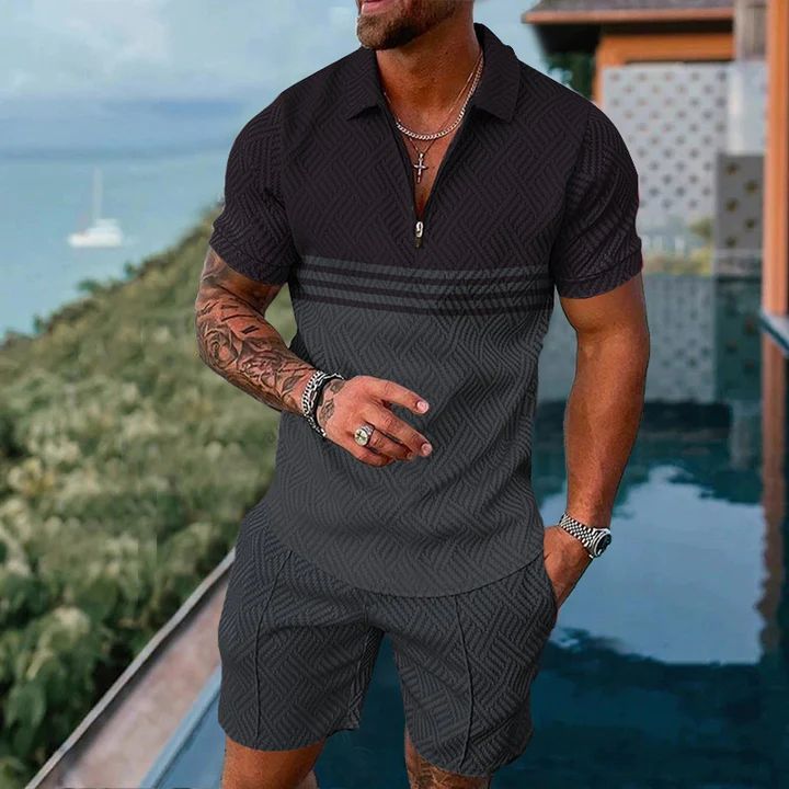 Casual retro polo short sleeve suit