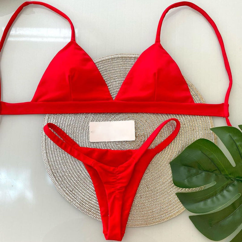 Fashion sexy red strappy bikini
