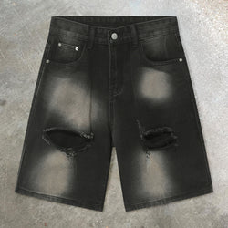 Design sense raw edge ripped denim shorts loose cropped trousers