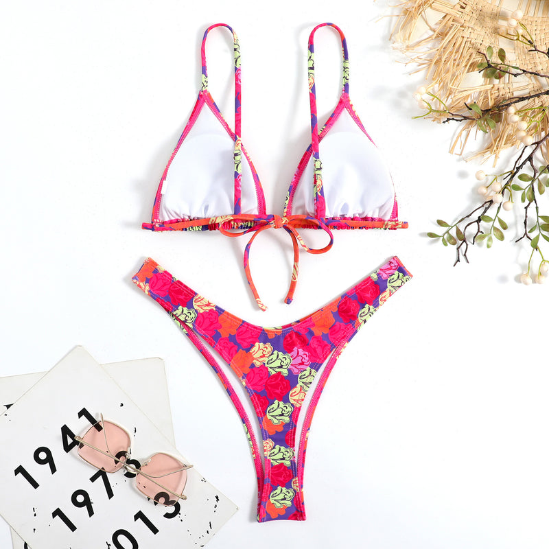 Multicolor Print Beach Strap Backless Bikini