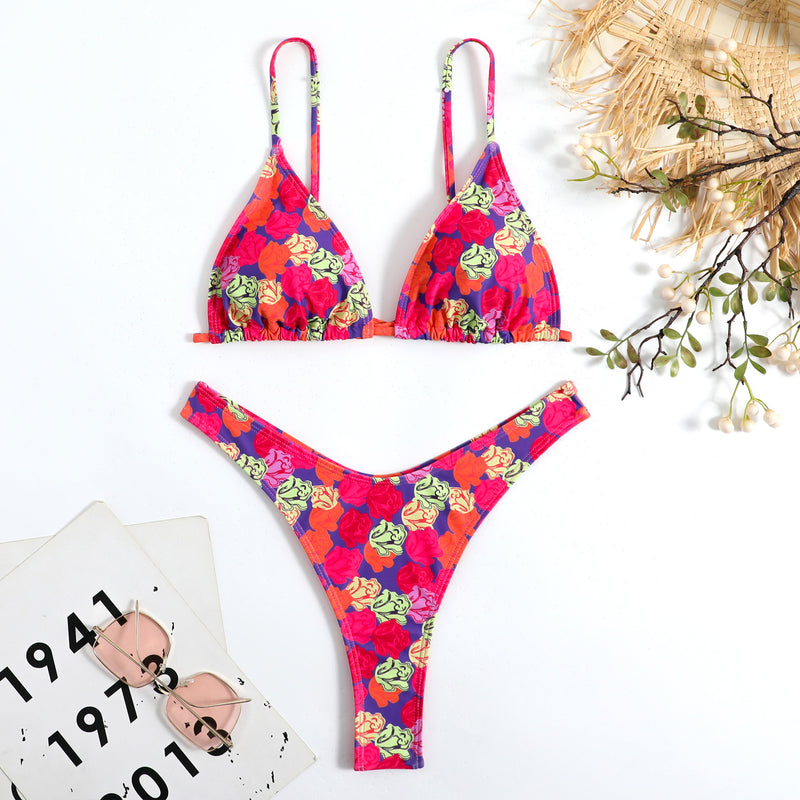 Multicolor Print Beach Strap Backless Bikini