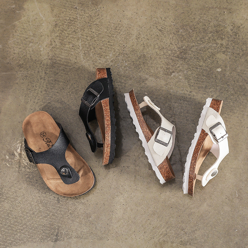 Spring/Summer Kids’ Cork Slippers, Boys’ and Girls’ Buckle Sandals and Flip Flops