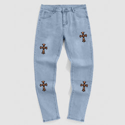 Embroidered patch cross jeans