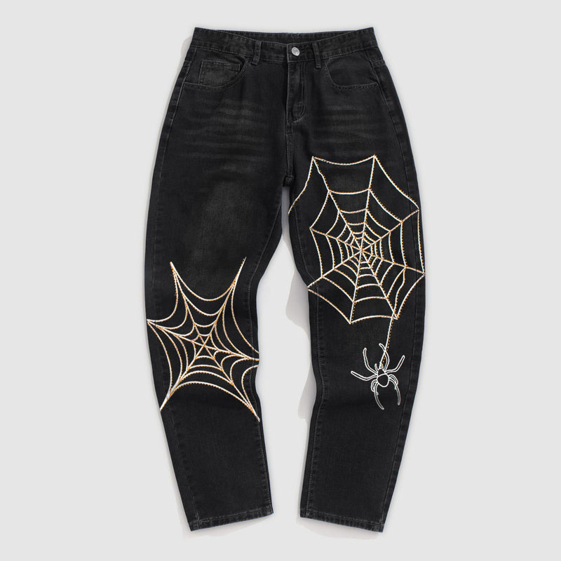 Spider web print trendy casual jeans