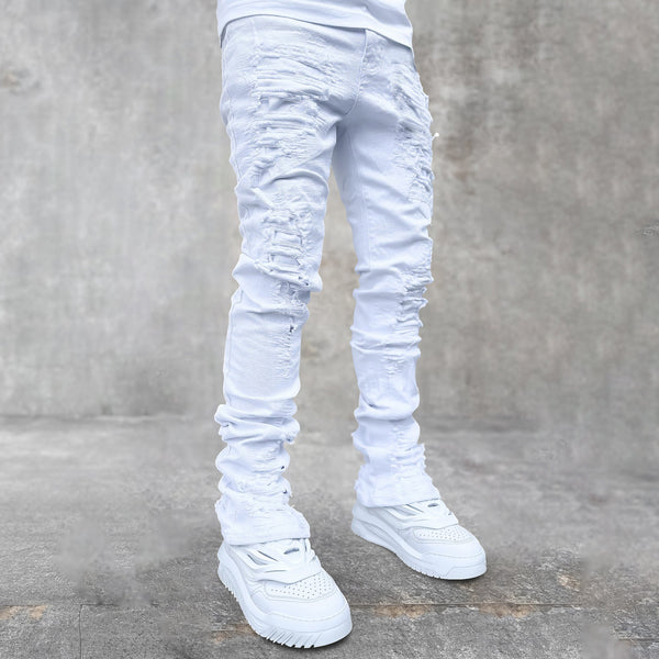 Tide brand straight leg slightly flared edge fake hole jeans