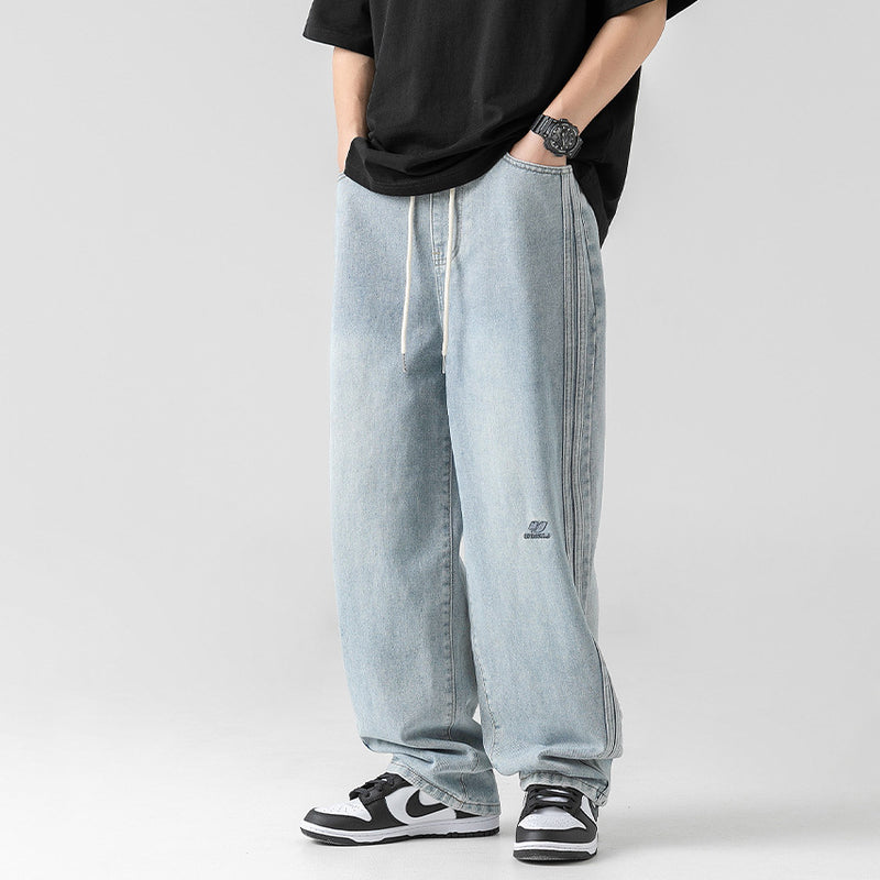 Vintage Wash Side Panel Relaxed Jeans