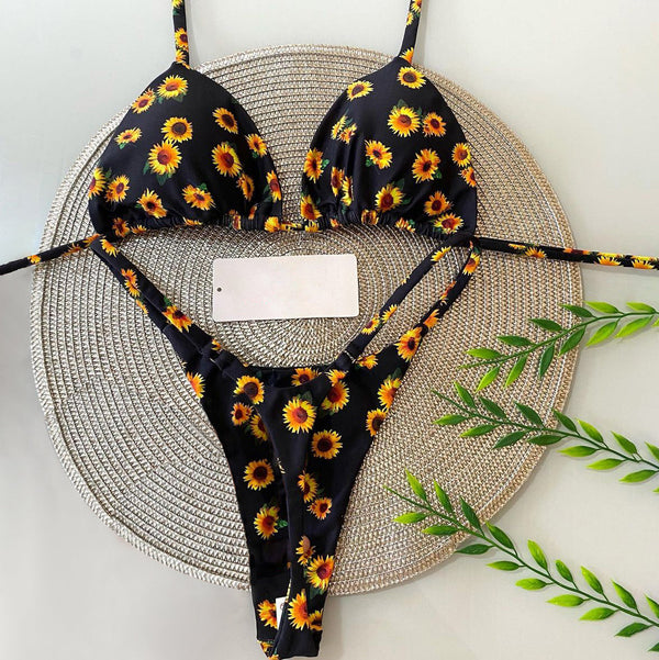 New Fashion Sunflower Print Split Sexy Bikini