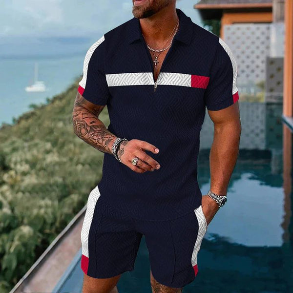 Retro Lapel Casual Polo Shirt Shorts Set