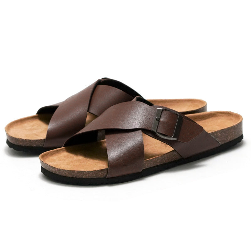 Men’s Cross Strap Cork Sandals for Beach and Casual Wear