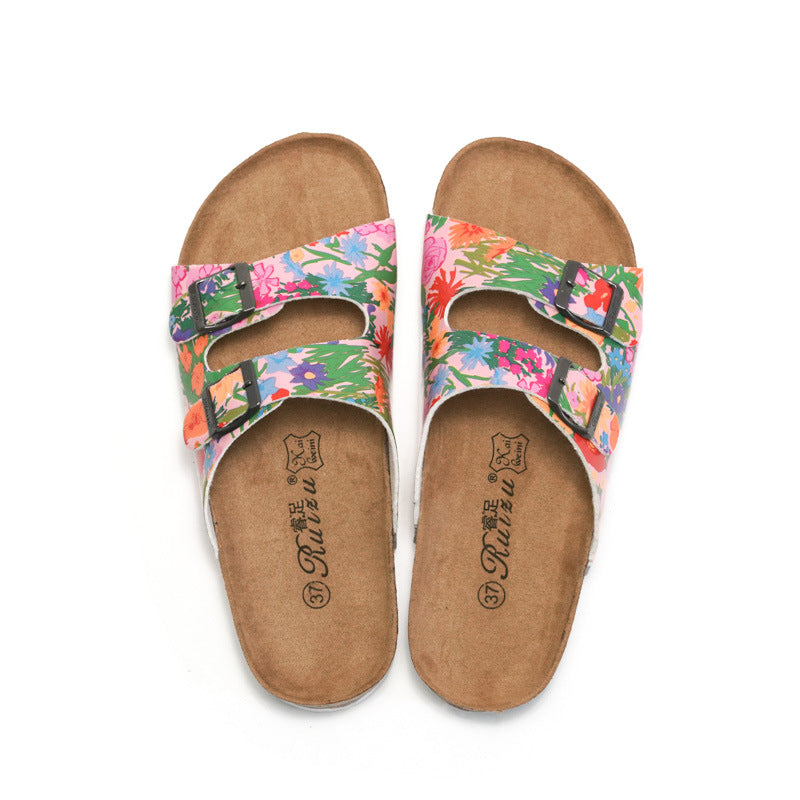 Women's Floral Cork Slippers - Comfortable and Stylish