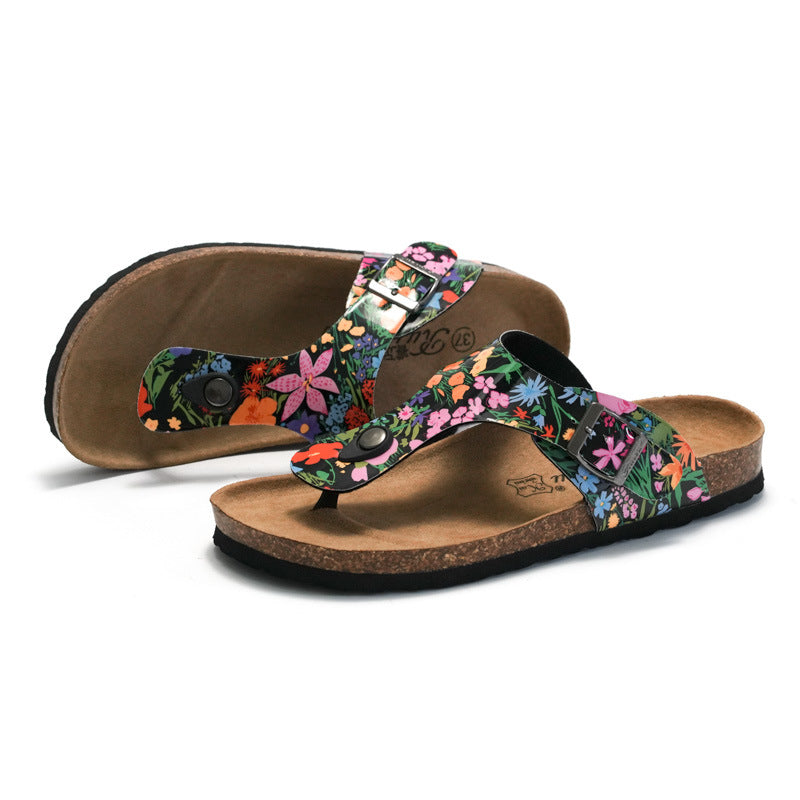 New Arrival Women’s Cork Slippers - Floral Design, Suitable for Beach and Outdoor Activities