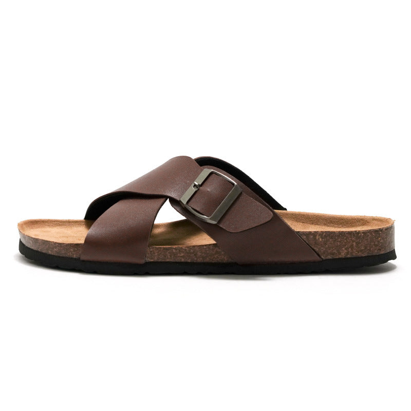 Men’s Cross Strap Cork Sandals for Beach and Casual Wear