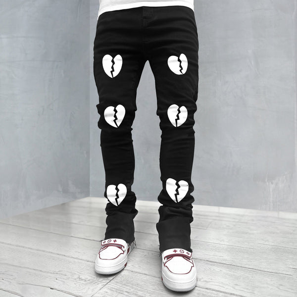 Heart Print Slim Fit Trendy Casual Jeans