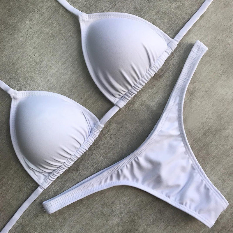 White sexy basic split bikini