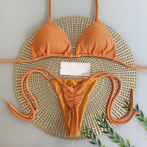 Sexy lace up solid color bikini